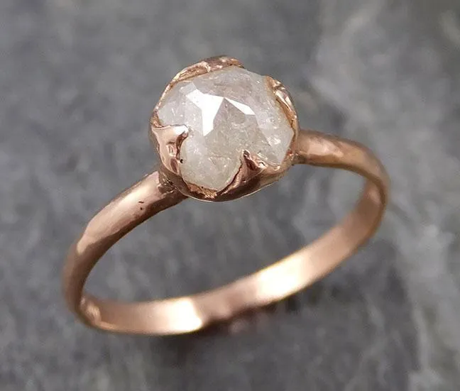 Faceted Fancy cut white Diamond Solitaire Engagement 14k Rose Gold Wedding Ring byAngeline 1130