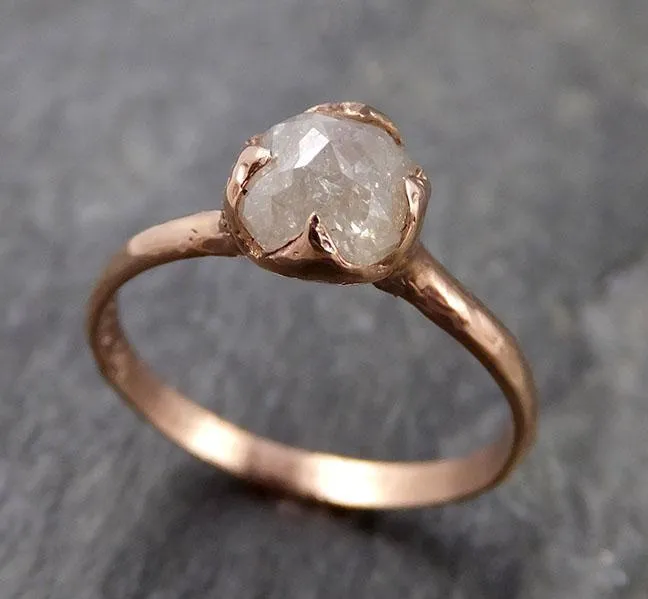 Faceted Fancy cut white Diamond Solitaire Engagement 14k Rose Gold Wedding Ring byAngeline 1130