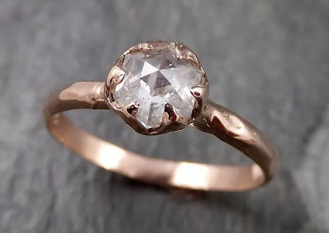 Faceted Fancy cut white Diamond Solitaire Engagement 14k Rose Gold Wedding Ring byAngeline 1336