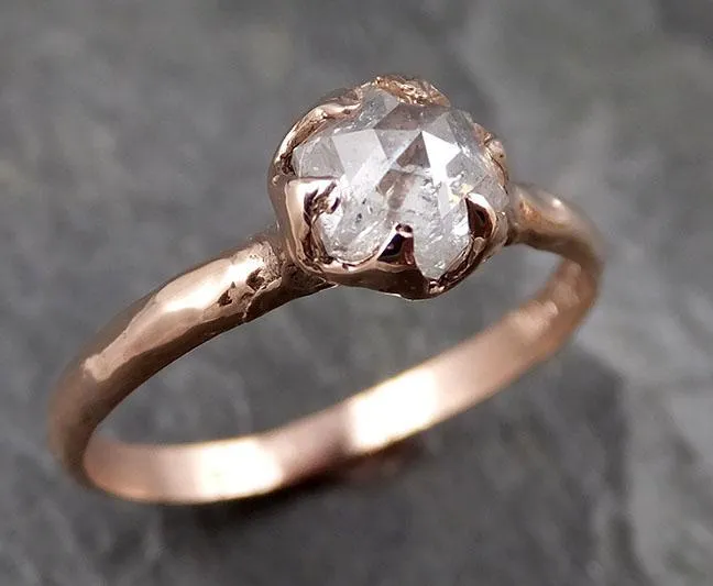 Faceted Fancy cut white Diamond Solitaire Engagement 14k Rose Gold Wedding Ring byAngeline 1336