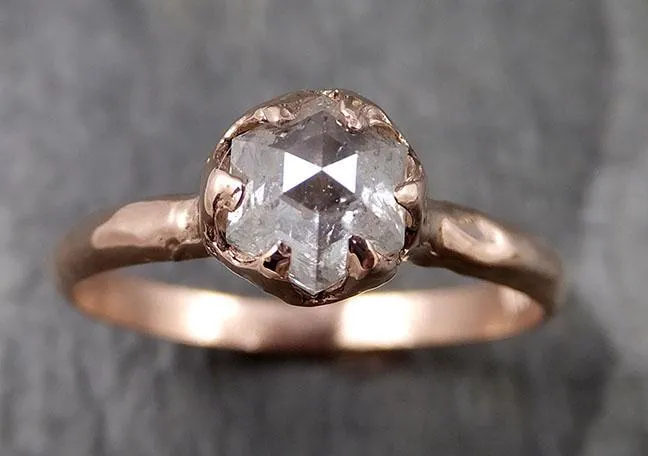 Faceted Fancy cut white Diamond Solitaire Engagement 14k Rose Gold Wedding Ring byAngeline 1336