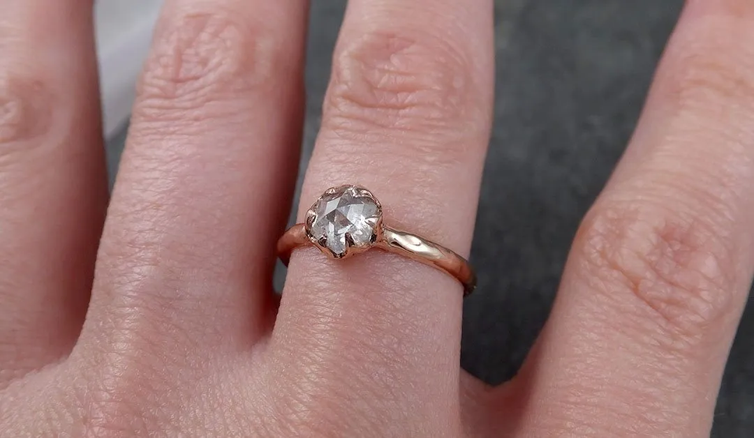 Faceted Fancy cut white Diamond Solitaire Engagement 14k Rose Gold Wedding Ring byAngeline 1336