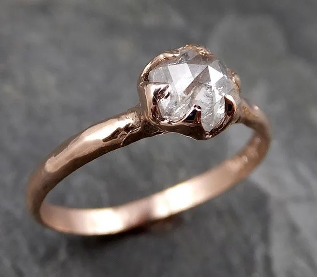 Faceted Fancy cut white Diamond Solitaire Engagement 14k Rose Gold Wedding Ring byAngeline 1336