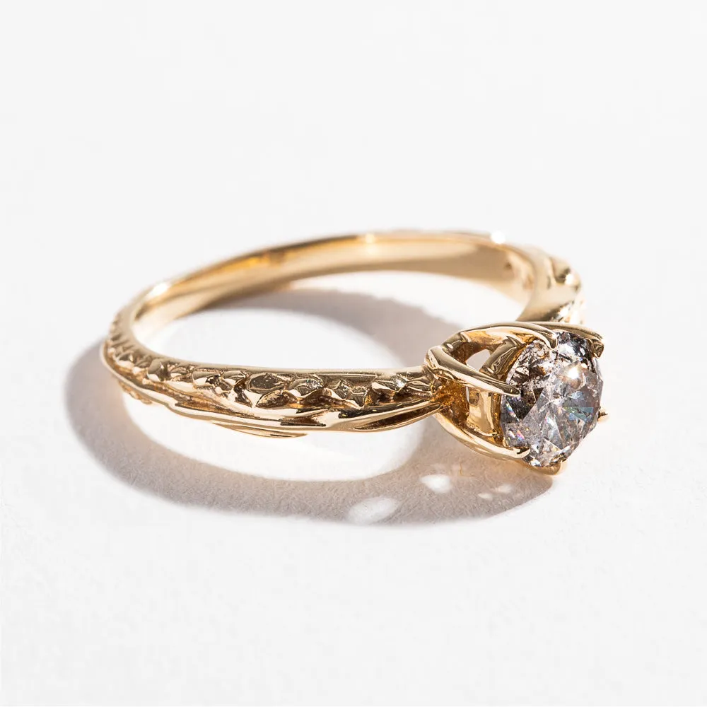 FACETED MATRIX SOLITAIRE ENGAGEMENT RING | 14K GOLD & SALT & PEPPER DIAMOND