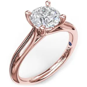 Fana Round Cut Four Prong Rose Gold Milgrain Solitaire Engagement Ring