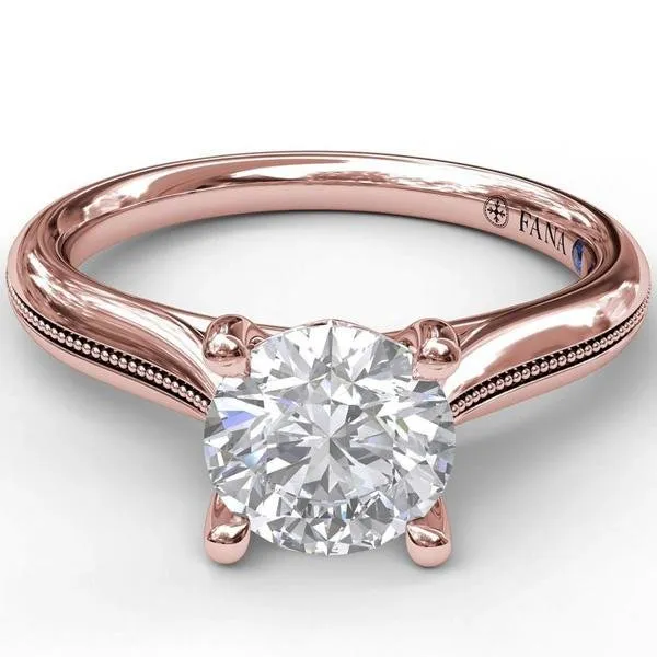 Fana Round Cut Four Prong Rose Gold Milgrain Solitaire Engagement Ring
