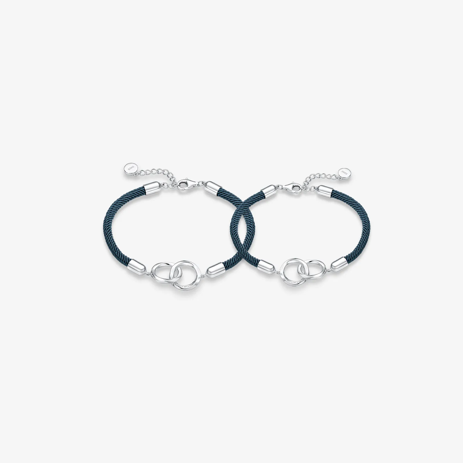FANCIME "Love & Life" Mobius Circle Interlocking Sterling Silver Couple Bracelet