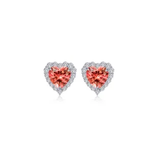 Fancy Padparadscha Lab-Grown Sapphire Halo Heart Earrings
