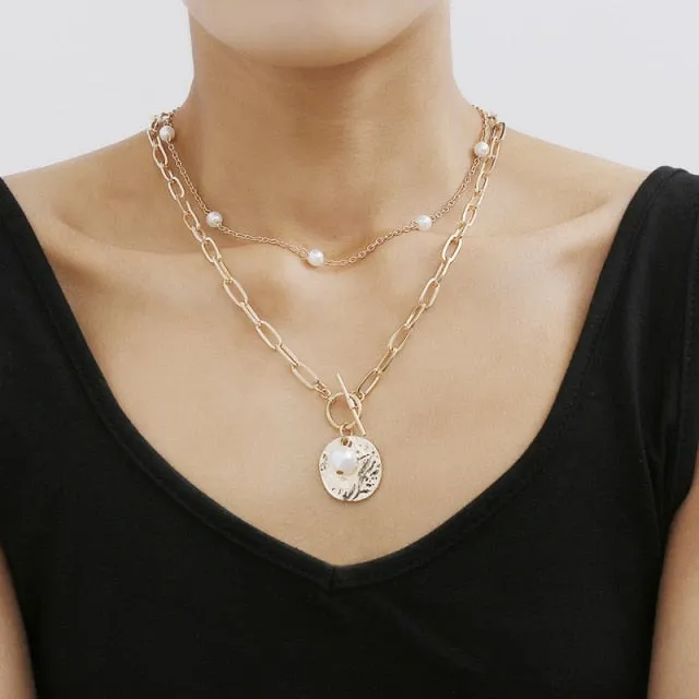 Fashion Chain Pearl Necklace For Women Baroque Pearl Pendant Necklaces Choker Neck Snake Chain Gold Silver Color Collier Jewelry