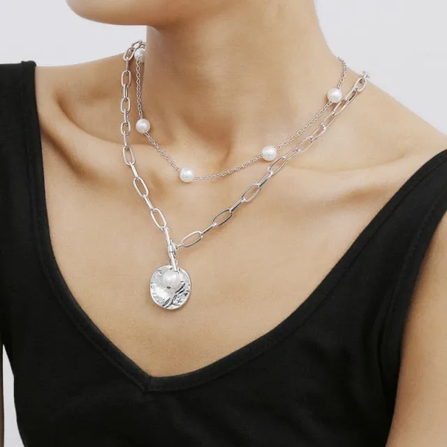 Fashion Chain Pearl Necklace For Women Baroque Pearl Pendant Necklaces Choker Neck Snake Chain Gold Silver Color Collier Jewelry