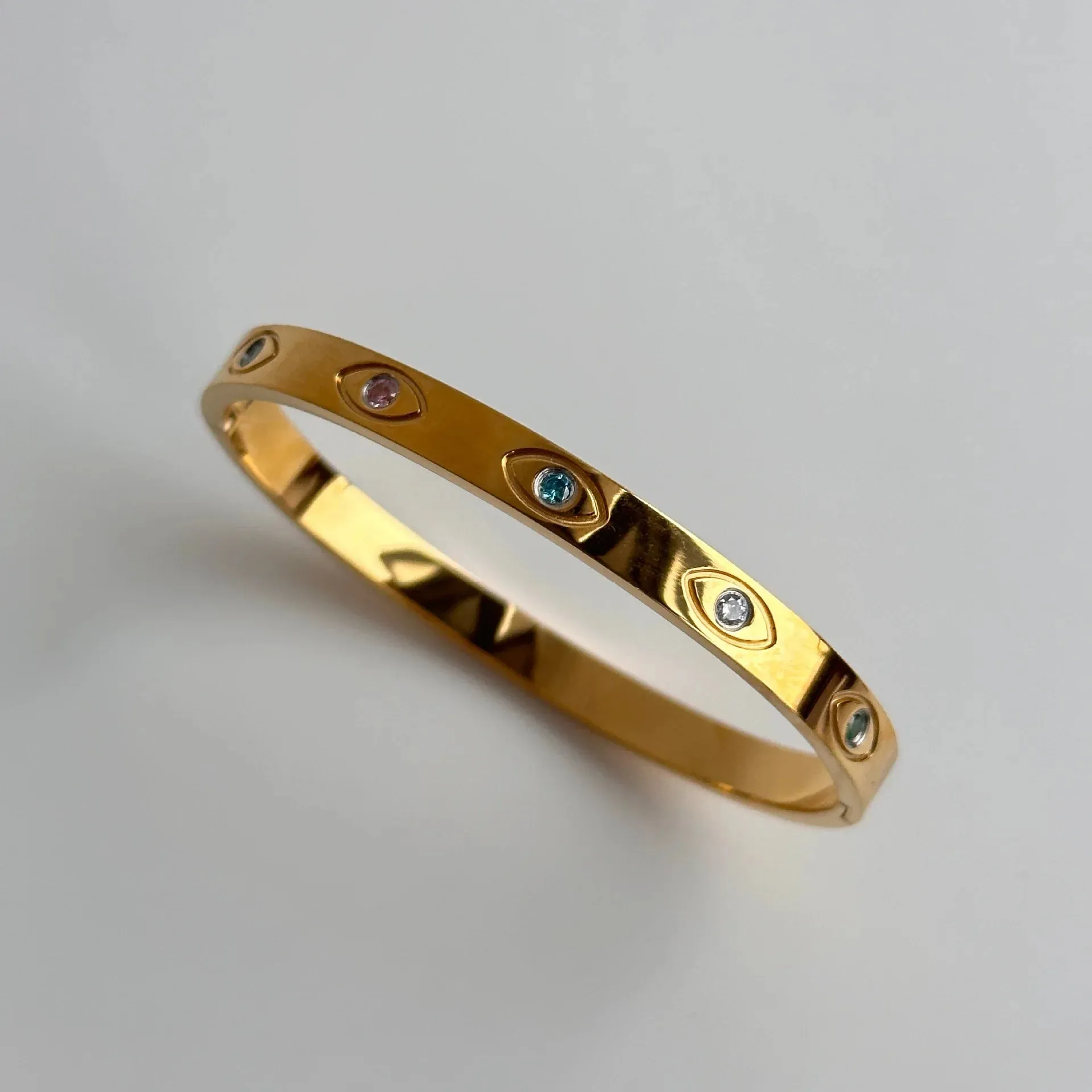 Fashion Women Trend Carving The All-Seeing Eye Bracelets Gold Color Width 5MM Stainless Steel Chain Bangles For Women Jewelry