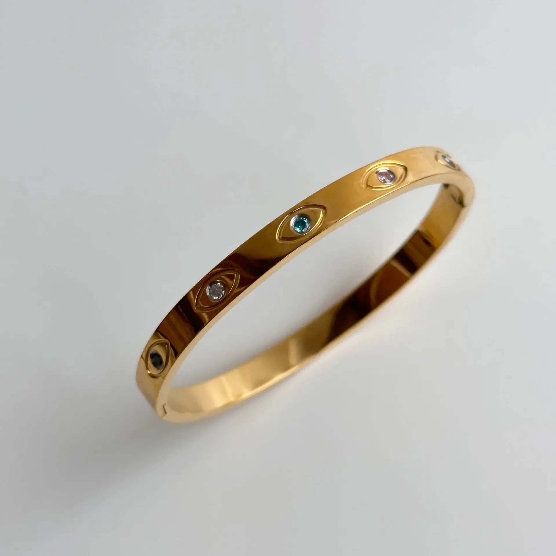 Fashion Women Trend Carving The All-Seeing Eye Bracelets Gold Color Width 5MM Stainless Steel Chain Bangles For Women Jewelry