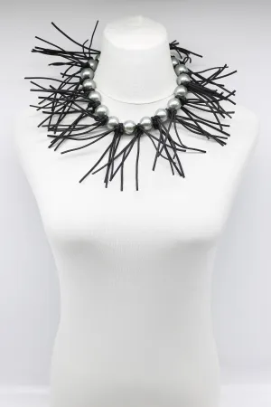 Faux Pearls & Leatherette Fringe Collar Necklaces