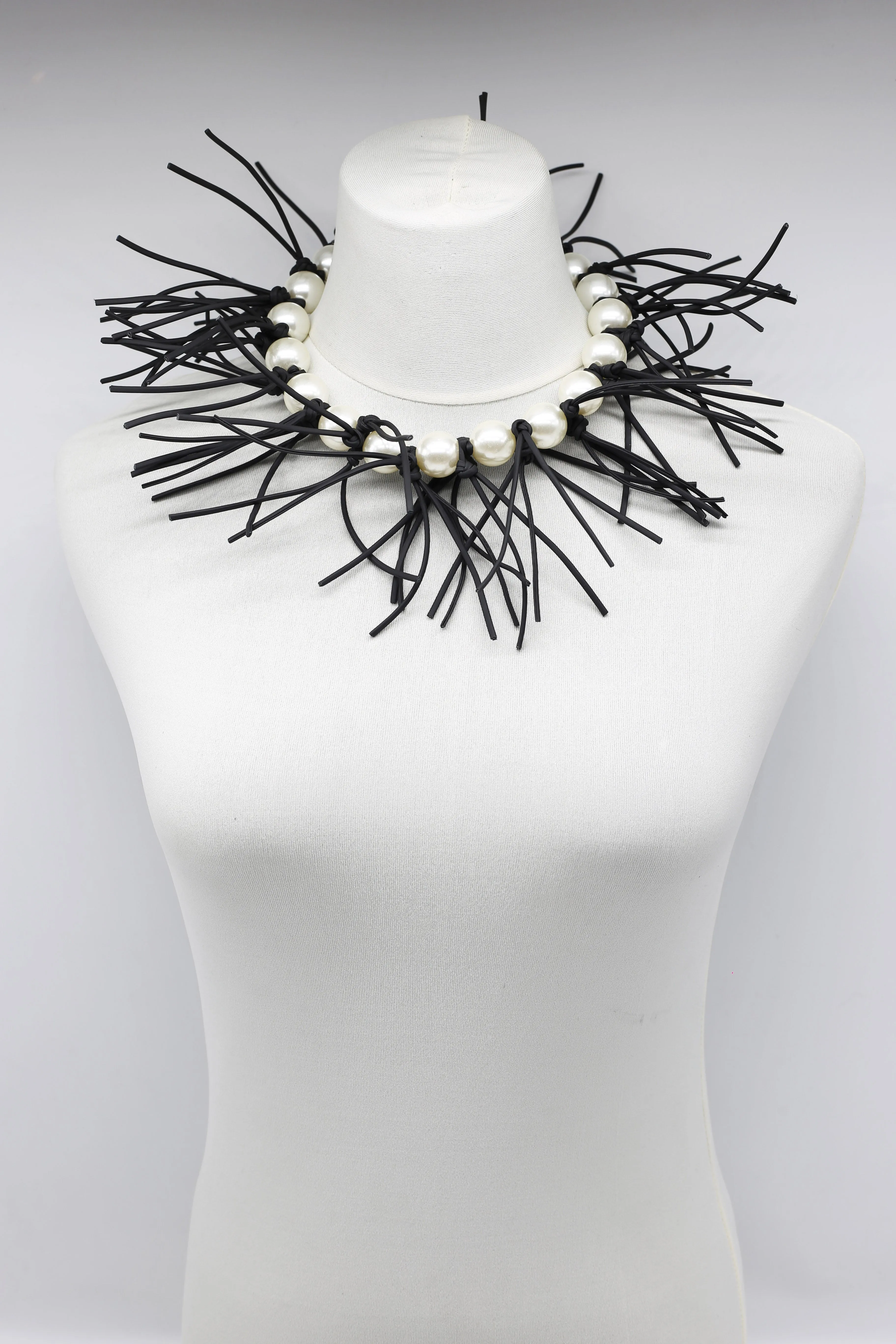Faux Pearls & Leatherette Fringe Collar Necklaces