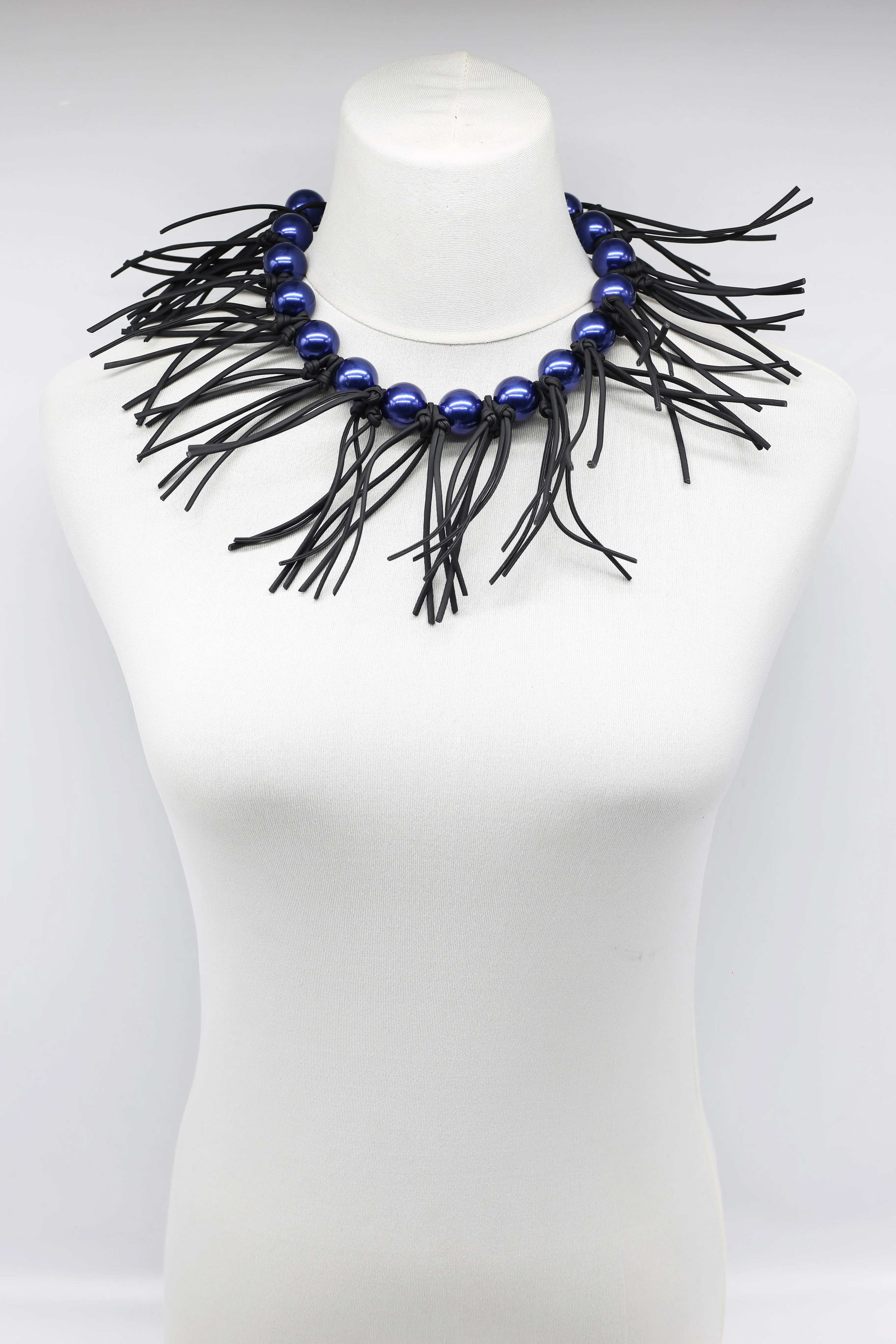 Faux Pearls & Leatherette Fringe Collar Necklaces