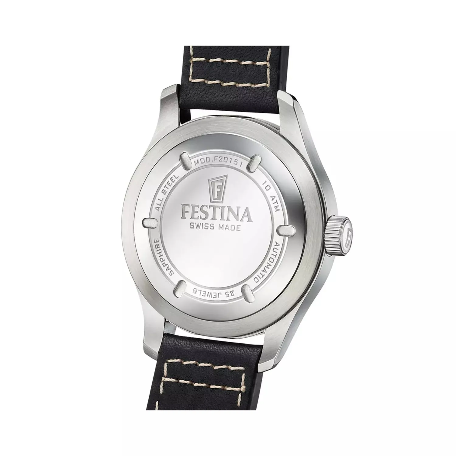 Festina F20151/4 Gents Automatic Black Dial Black Leather Strap Watch