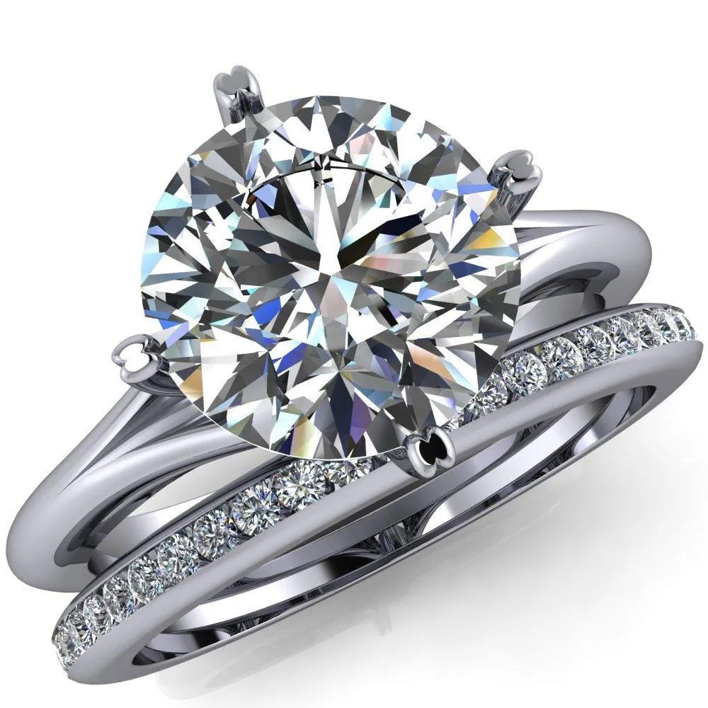 Finé Round Center Stone 4 Prong Split Shank Engagement Ring