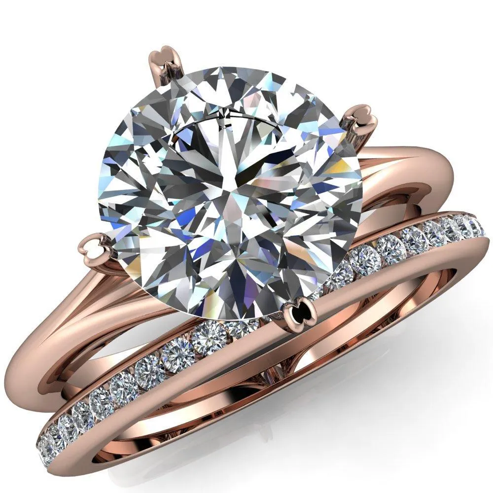 Finé Round Center Stone 4 Prong Split Shank Engagement Ring