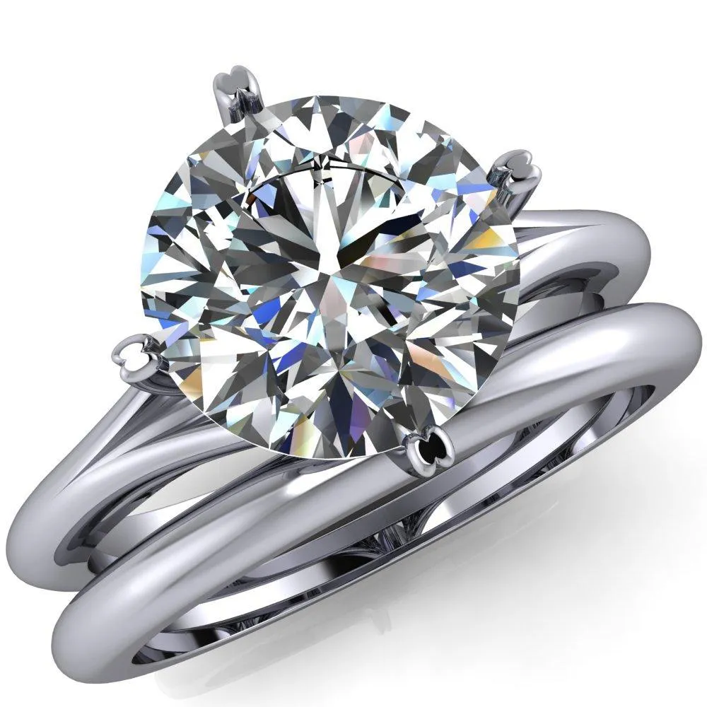 Finé Round Center Stone 4 Prong Split Shank Engagement Ring