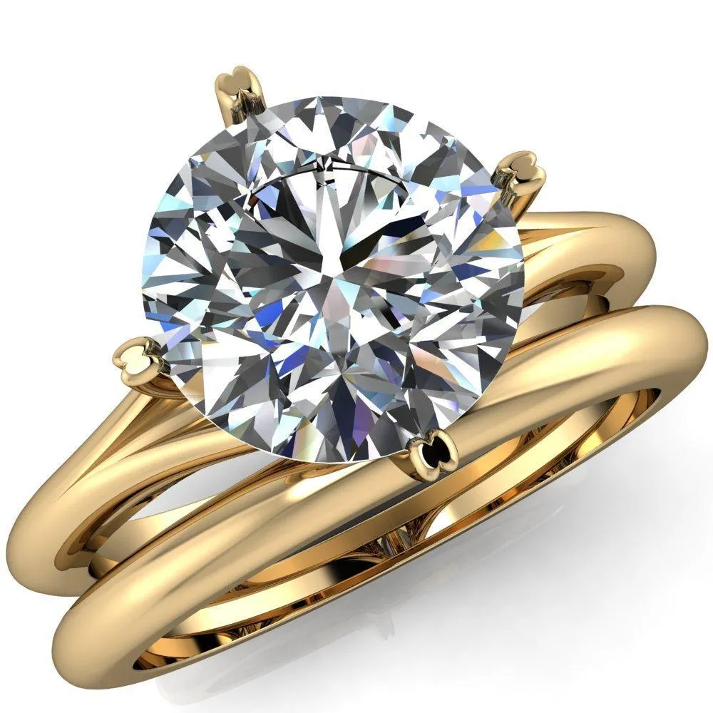 Finé Round Center Stone 4 Prong Split Shank Engagement Ring