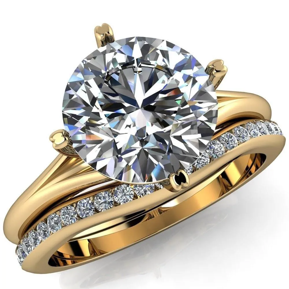 Finé Round Center Stone 4 Prong Split Shank Engagement Ring
