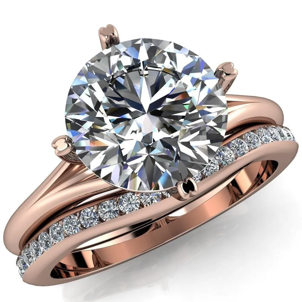 Finé Round Center Stone 4 Prong Split Shank Engagement Ring