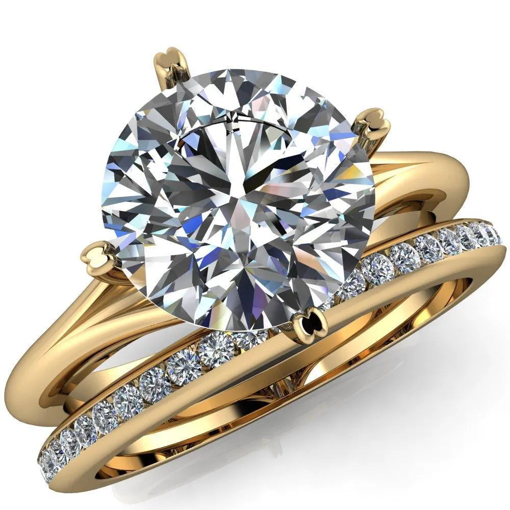 Finé Round Center Stone 4 Prong Split Shank Engagement Ring