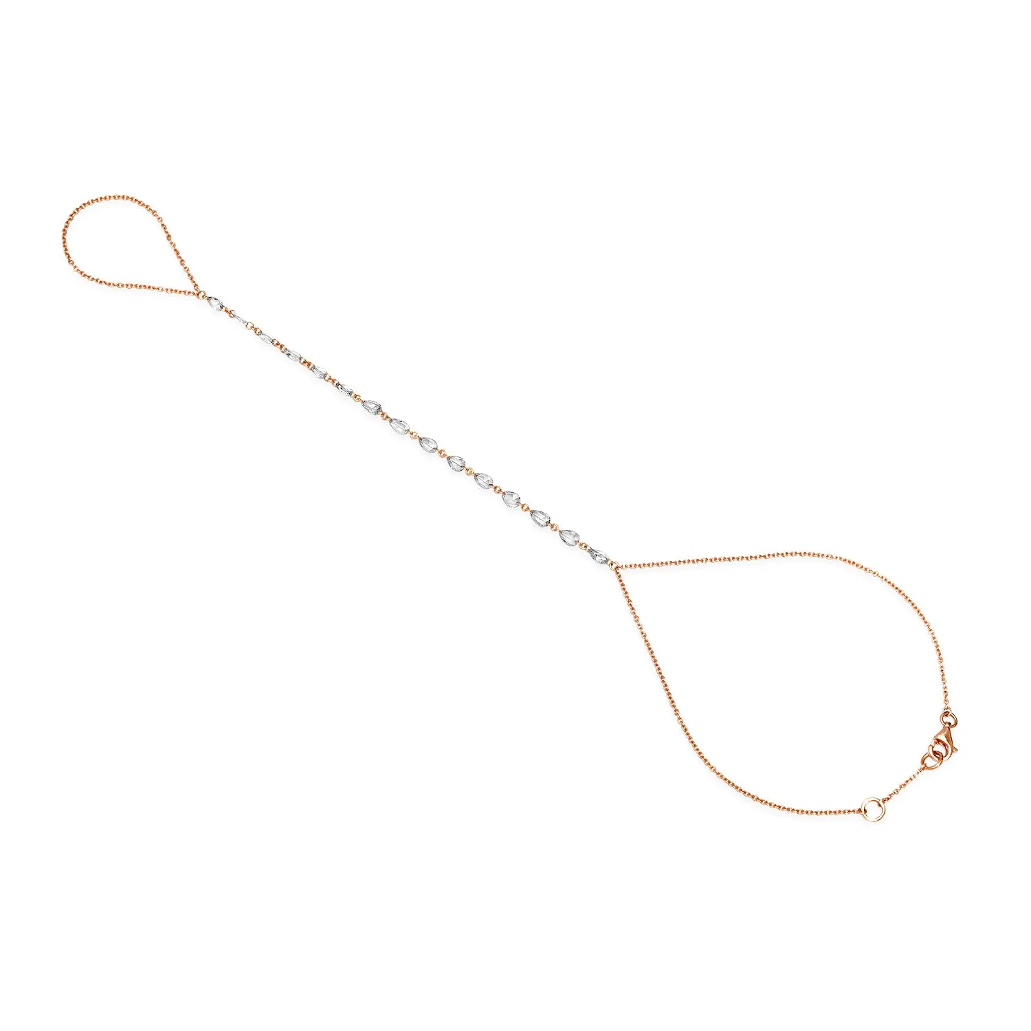 Floating Rose Cut Diamond Pears Bringlet Hand Chain Bracelet