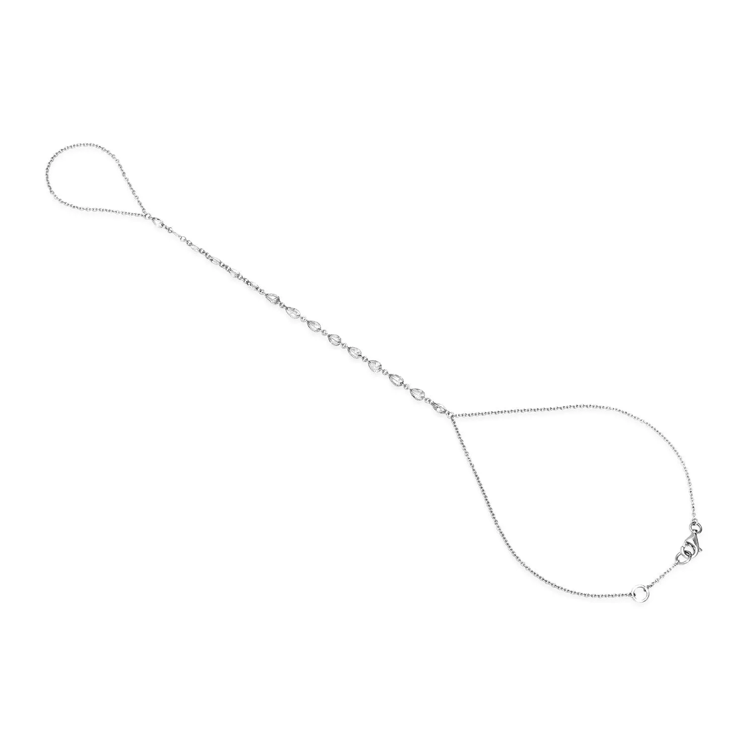Floating Rose Cut Diamond Pears Bringlet Hand Chain Bracelet