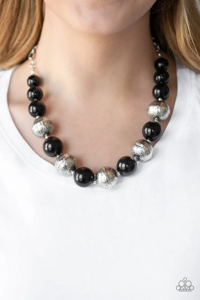 Floral Fusion - Black - Flower Bead Paparazzi Short Necklace