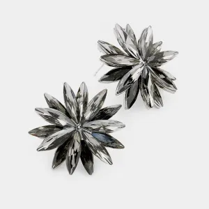 Flower Black Crystal Cluster Earrings