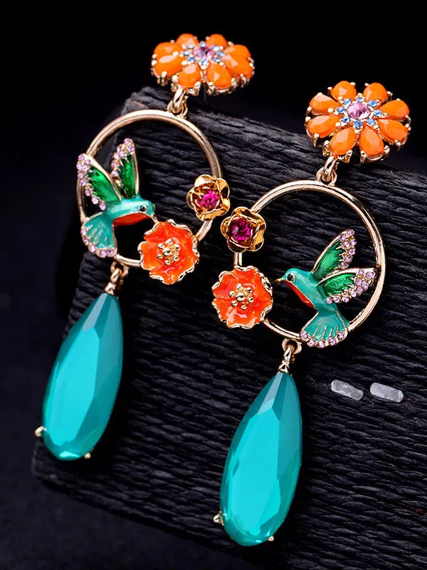 Flower&Bird Pattern Earrings