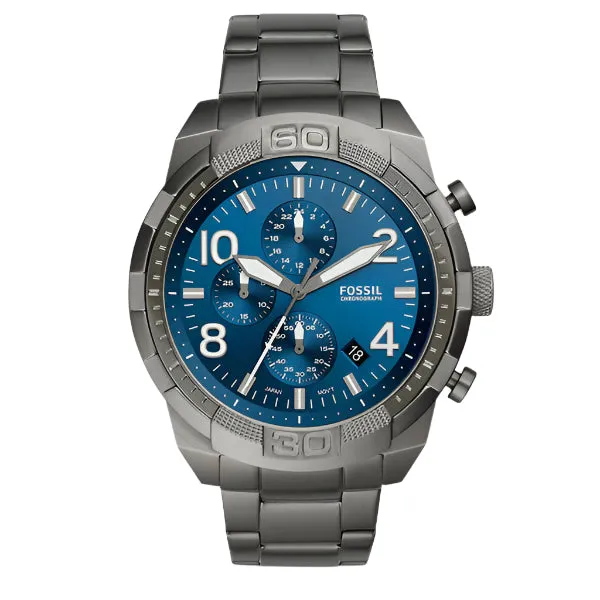 Fossil Bronson Smoke Stainless Steel Blue Dial Chronograph Quartz Watch for Gents - FS5711