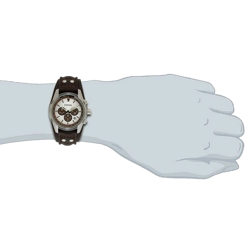 Fossil Mens Stainless Steel Chronograph Watch with Genuine Brown Leather Strap