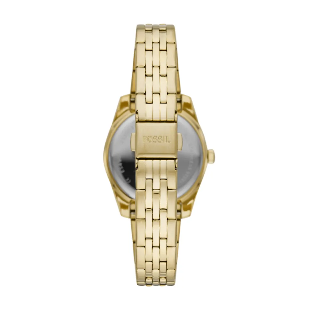 Fossil Scarlette Mini Green Dial Fixed Bezel Gold Tone Ladies Watch