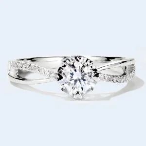 Four Prong Lab-Grown Diamond Cross Band Ring