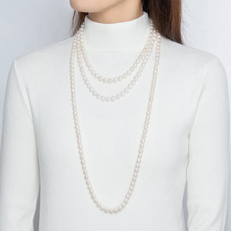 Freshwater Cultured White Pearl Necklace Oval Buckle
