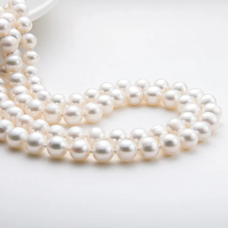 Freshwater Cultured White Pearl Necklace Oval Buckle
