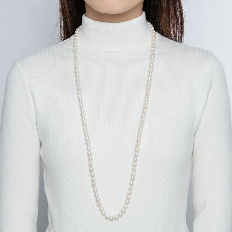 Freshwater Cultured White Pearl Necklace Oval Buckle