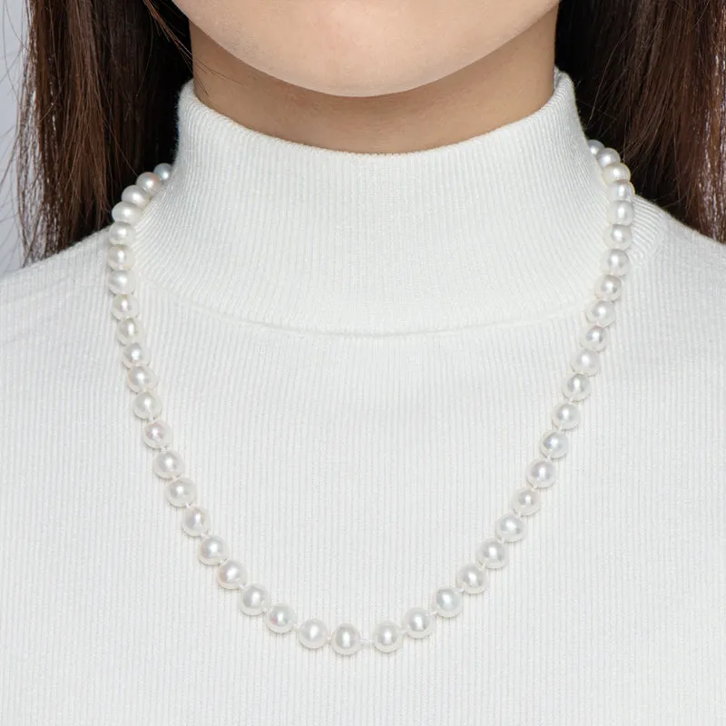 Freshwater Cultured White Pearl Necklace Oval Buckle