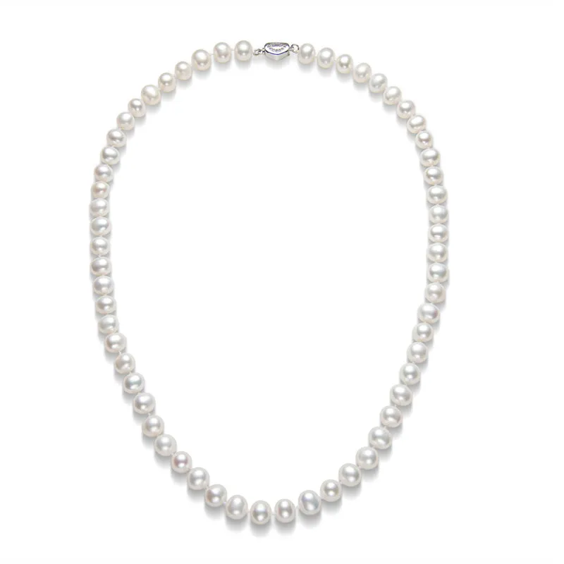 Freshwater Cultured White Pearl Necklace Oval Buckle