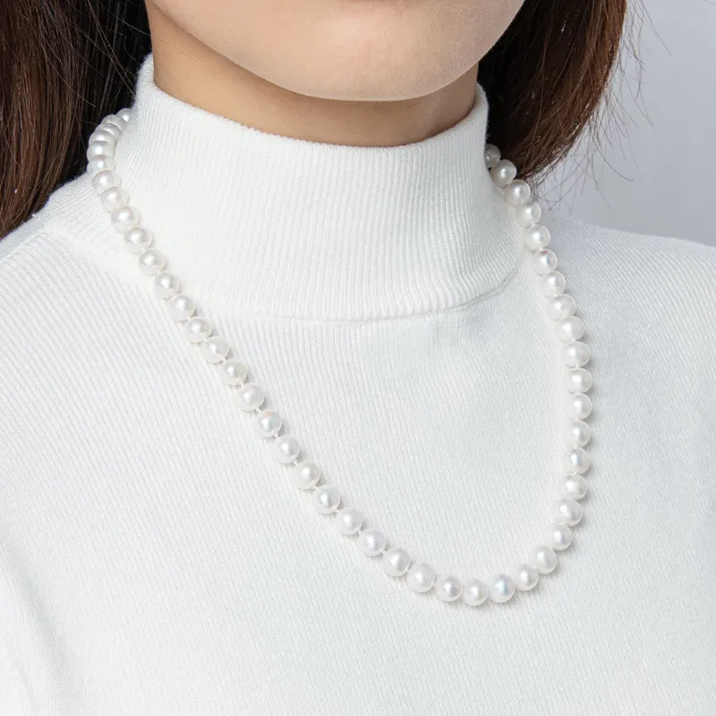 Freshwater Cultured White Pearl Necklace Oval Buckle