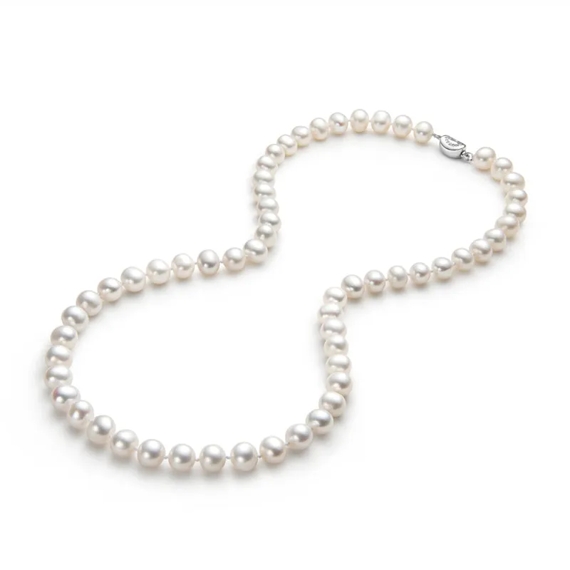 Freshwater Cultured White Pearl Necklace Oval Buckle