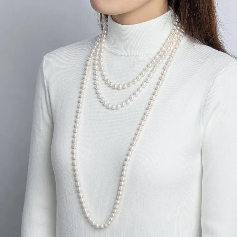 Freshwater Cultured White Pearl Necklace Oval Buckle