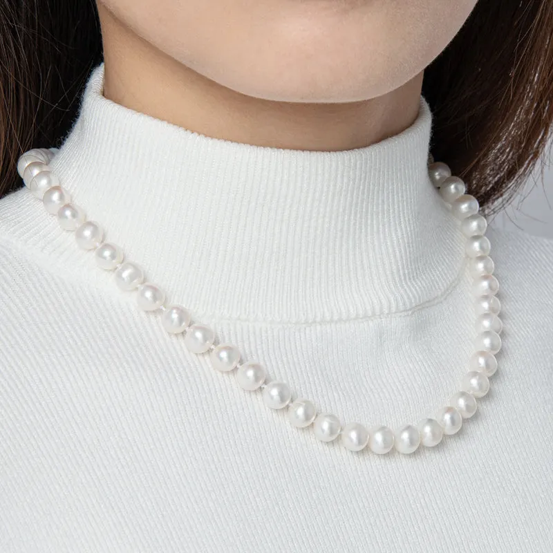Freshwater Cultured White Pearl Necklace Oval Buckle