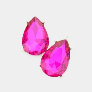 Fuchsia Crystal Teardrop Stud Earrings | Pageant Earrings | Interview Earrings | 530617