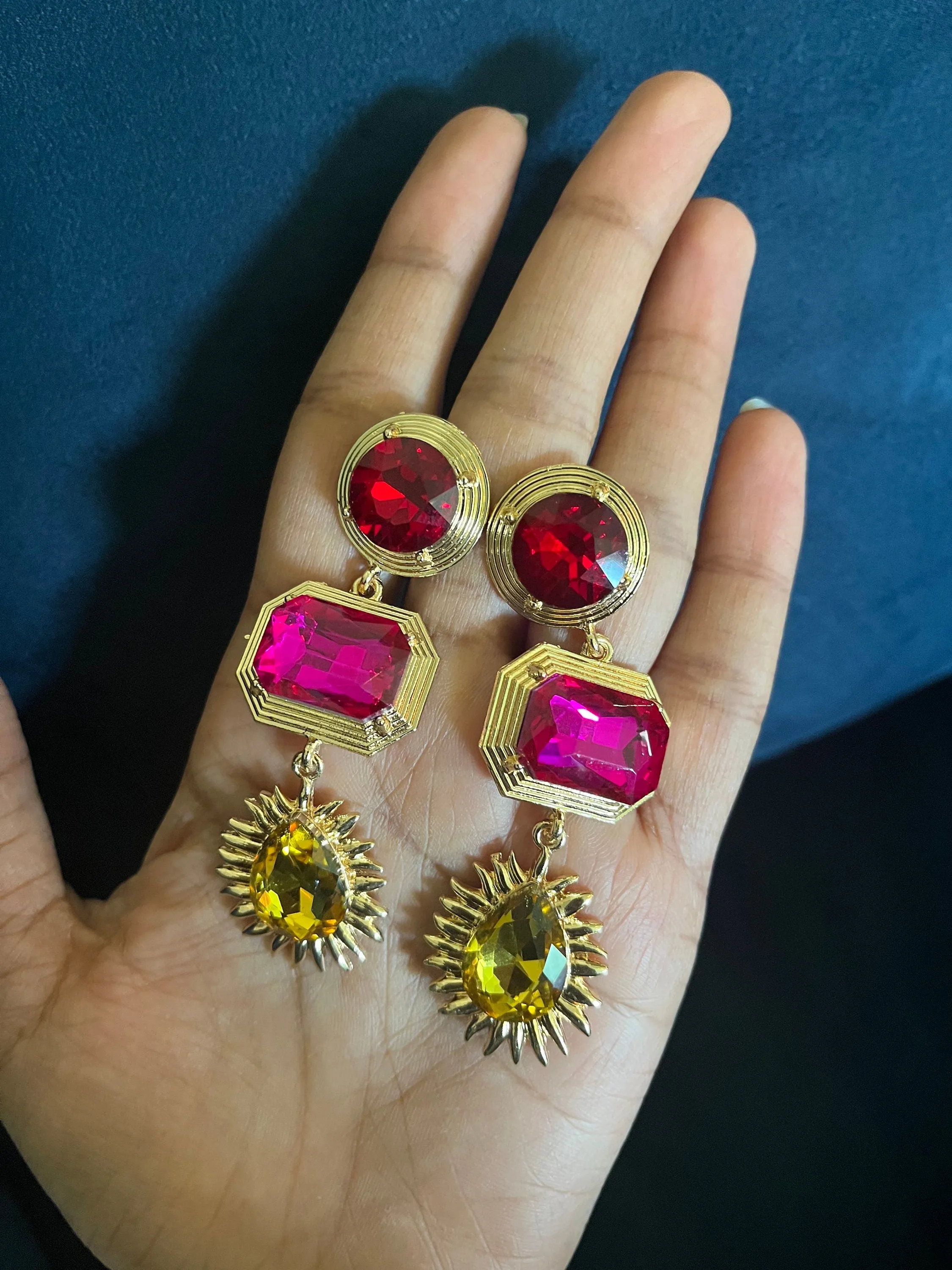 Fuchsia earrings , yellow crystal earrings , hot pink earrings , red pink earrings , pink crystal earrings , yellow crystal earrings , red