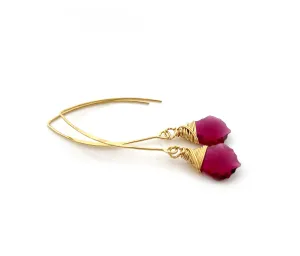 Fuchsia Swarovski Crystal Wire Wrapped Gold Earrings