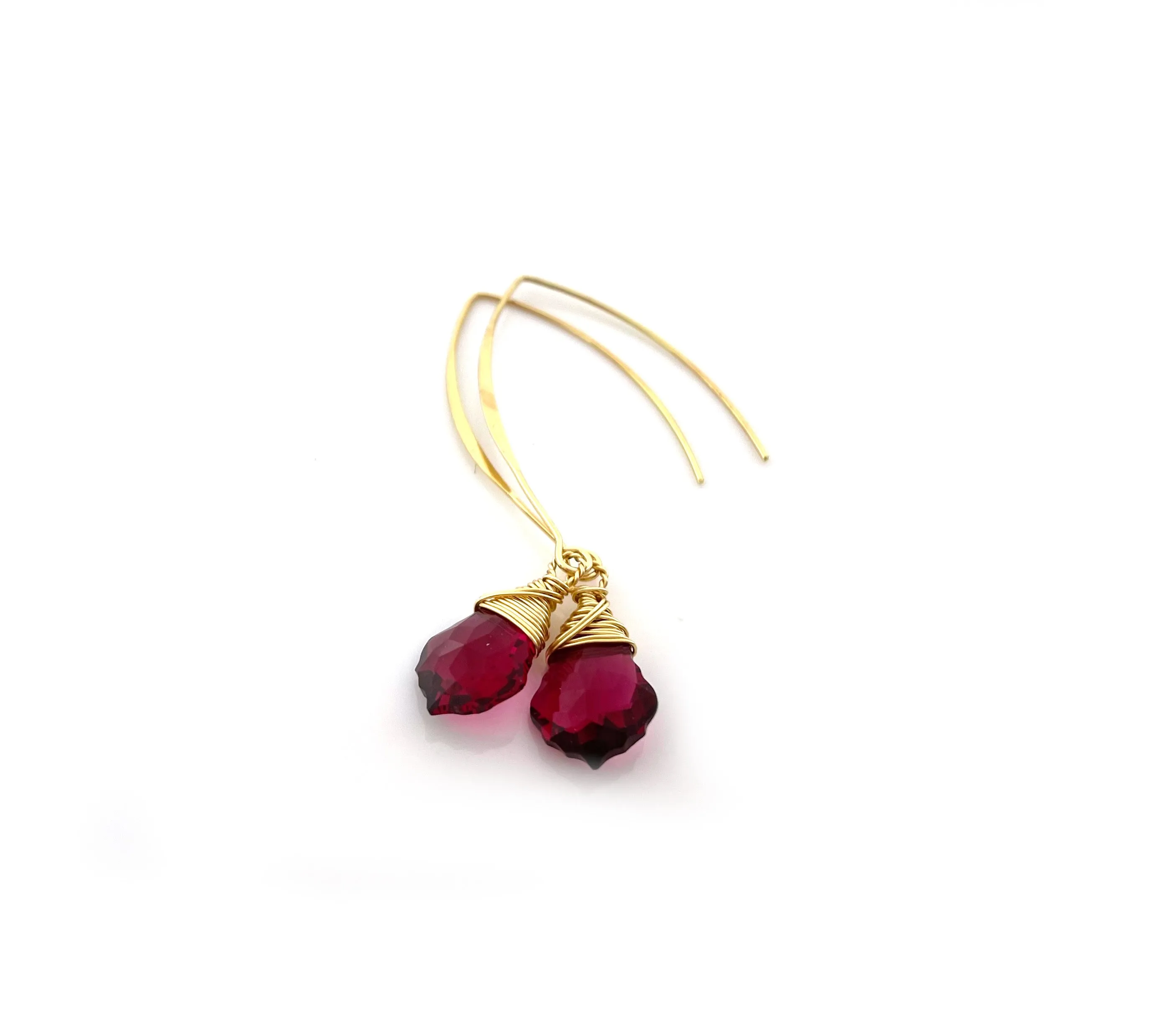 Fuchsia Swarovski Crystal Wire Wrapped Gold Earrings