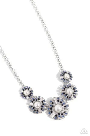 Gatsby Gallery - Blue - and White Rhinestone Pearl Center Paparazzi Short Necklace